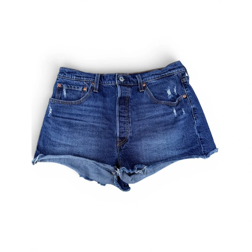Levi's Denim Shorts Womens 33 Blue 501‎ Original Cut Off Raw Hem Festival Boho